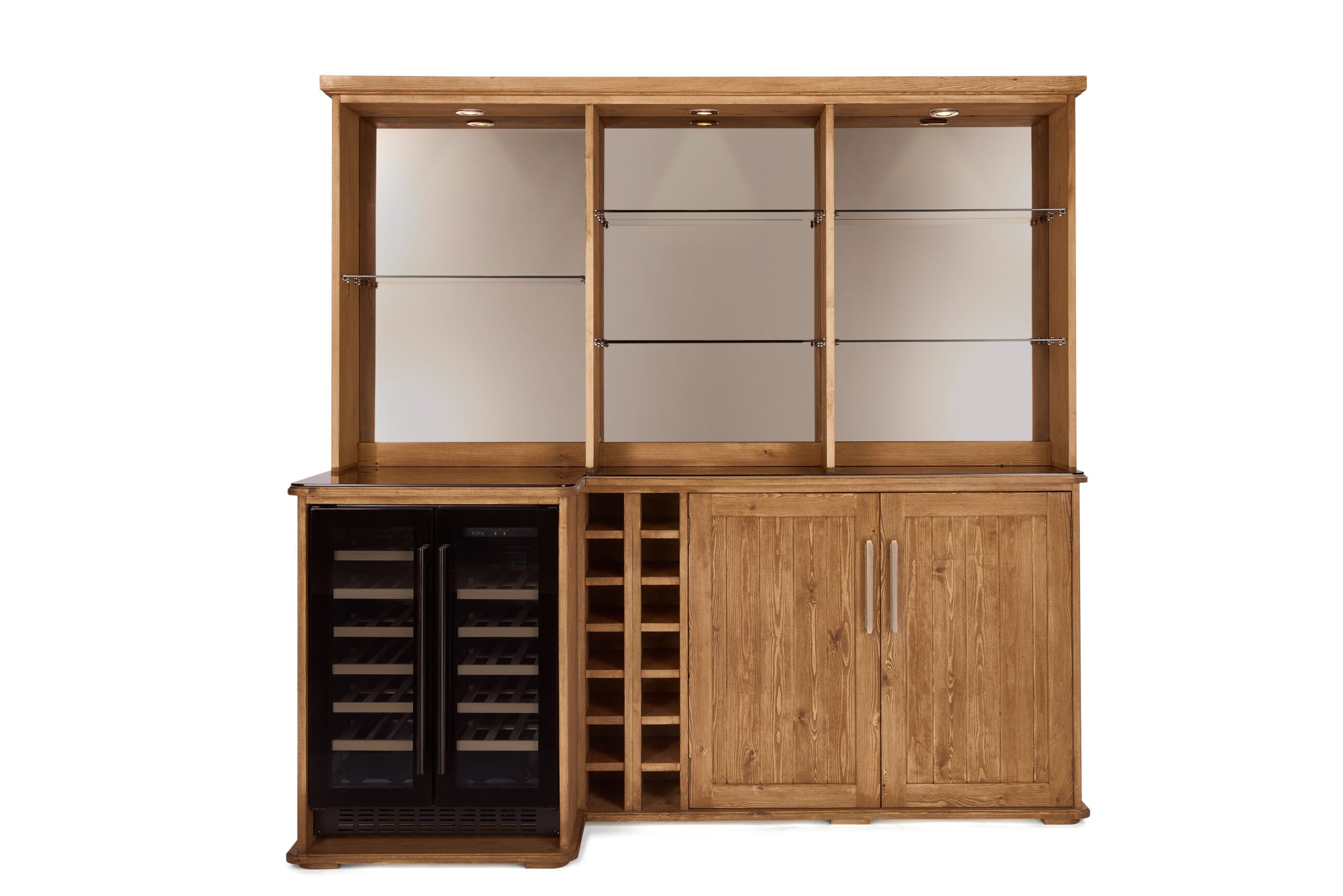 2 door cabinet with offset double wine cooler TG doors WITH BAR SECTION left offset